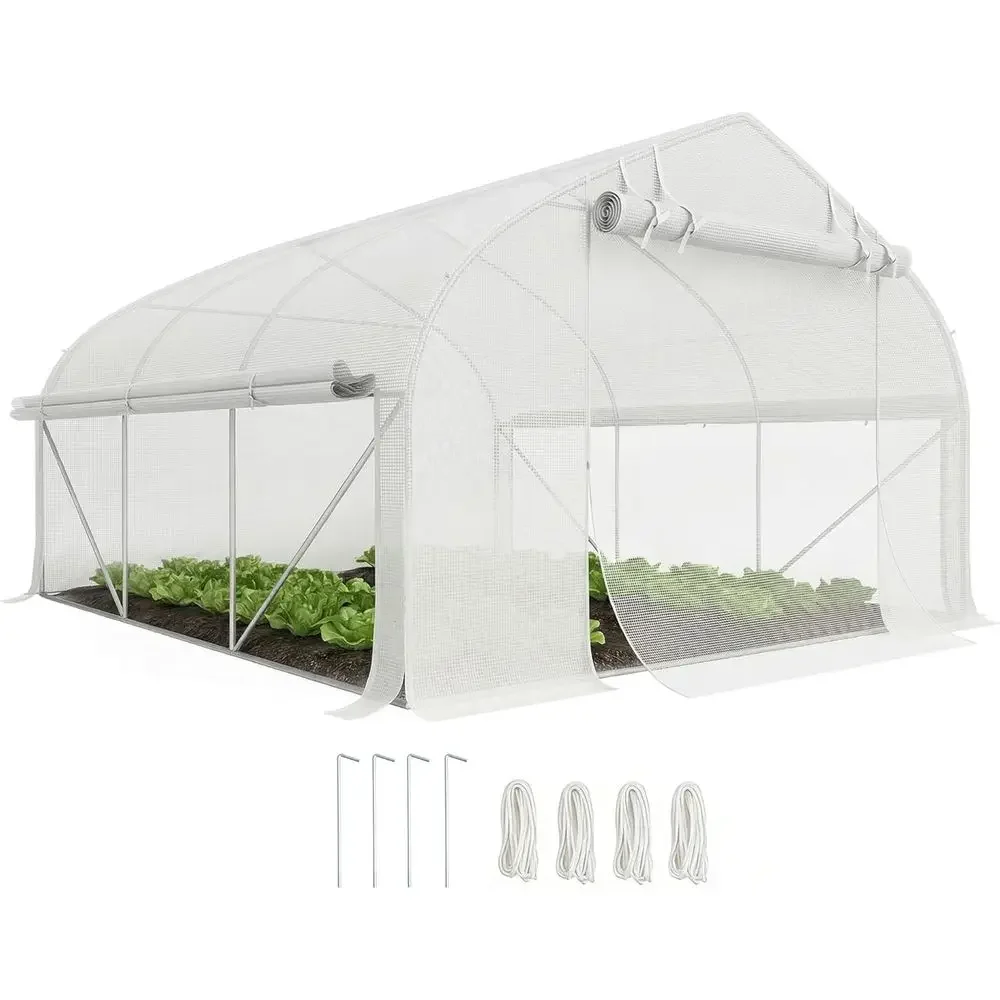 10ft x 11.5ft x 6.5ft Walk-in Greenhouse with Zippered Door, 7 Mesh Windows, Roll-up Sides, Galvanized Steel Hoops