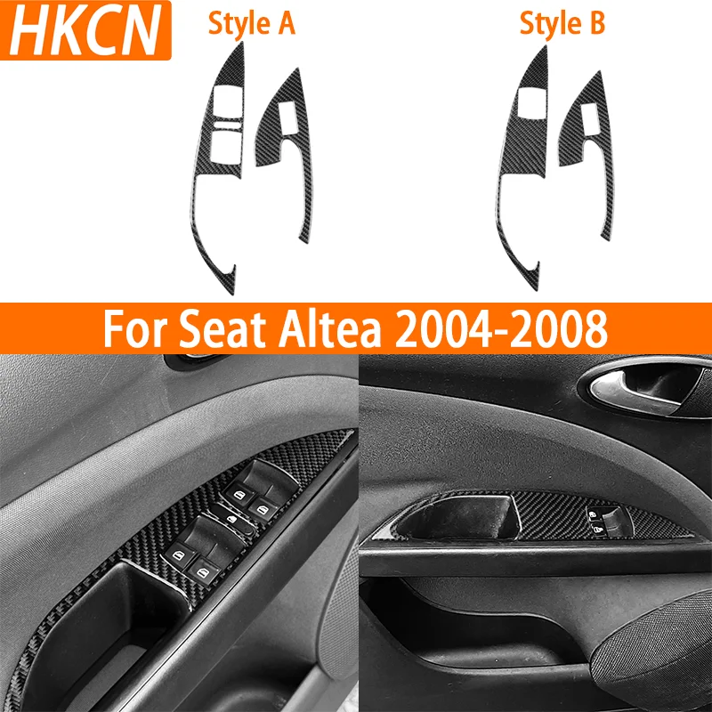 For Seat Altea 2004-2008 Carbon Fiber Automotive Parts Window Lift Armrest Button Control Panel Cover Decorative Sticker