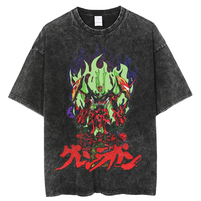 Japanese Anime Tengen Toppa Gurren Lagann T-shirt men Harajuku Washed Graphic Tee Shirt Oversized T-shirt Streetwear Tops Black