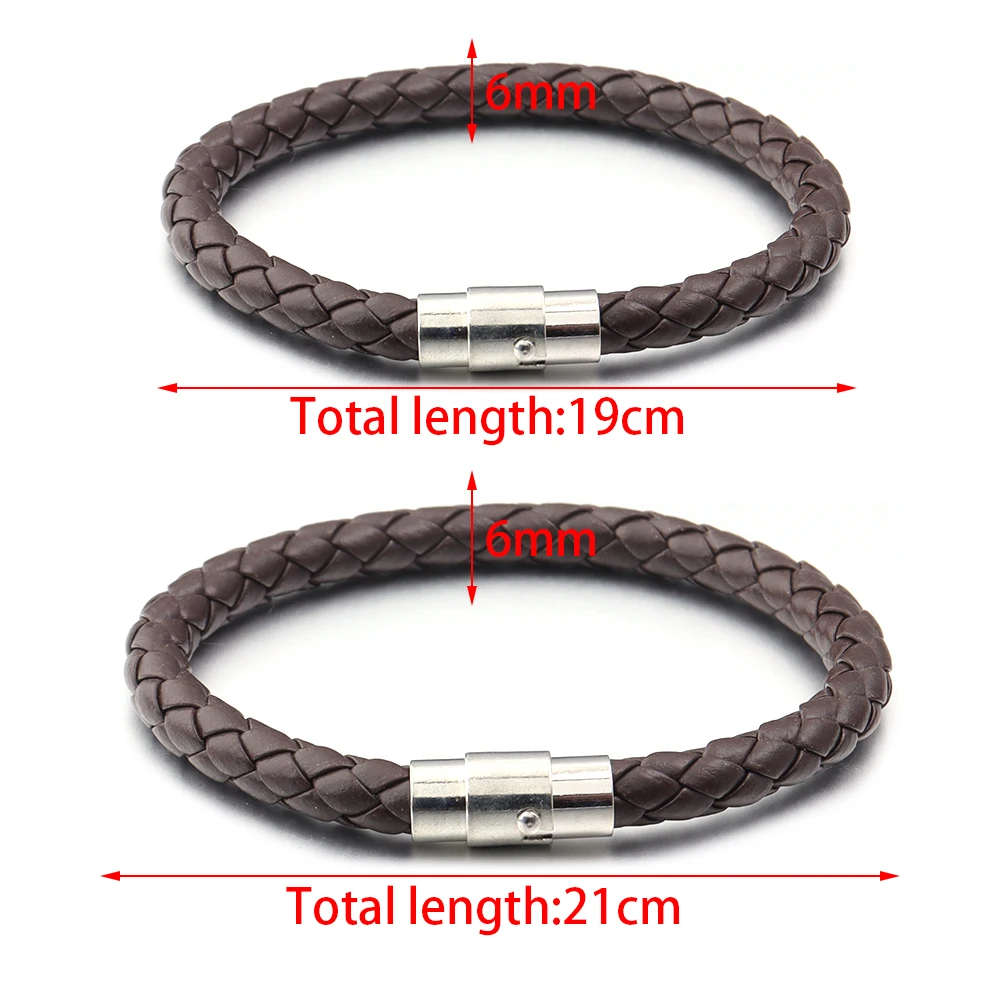 6mm Length 19/21cm Classic Multicolor Men PU leather Rope Copper Magnetic Buckle Bracelet For Valentine'S Day Jewelry Gifts