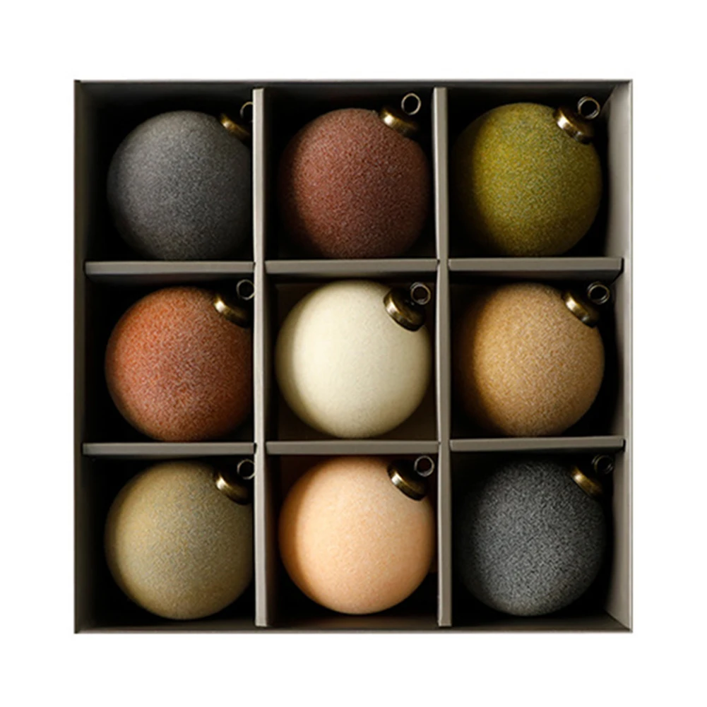 

Brown Christmas Ball Set Beautiful Flocked Decorations DIY Christmas Balls Flocked Ball Pendants Elegant Packaging