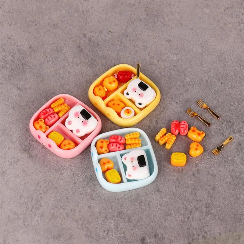 1 set fantasiespel speelgoed voor kinderen miniatuur simulatie rijstbal maaltijd speelset doe-het-zelf decoratie realistisch draagbaar Bento-voedselmodel