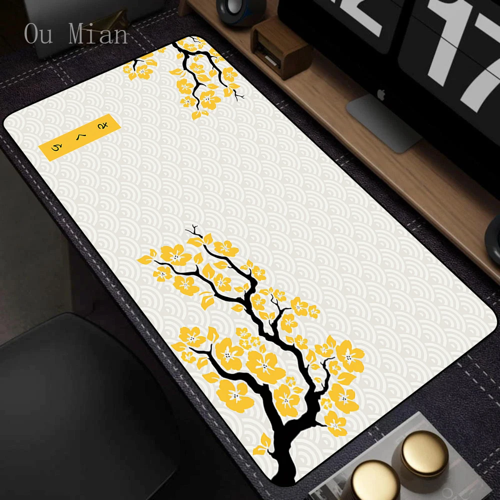 Yellow Large Mouse Mat Sakura Mousepad Big Gamer Desk Mat 40x90cm Rubber Keyboard Mats Big Deskmat Best Mouse Pad With lock edge