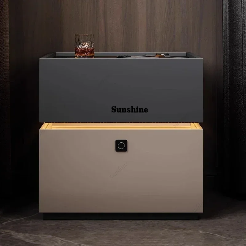 

Italian Smart Bedside Table With Fingerprint Lock Bedroom Storage Cabinet With Lock Sensor Lamp Safe Cabinet Box Nightstands