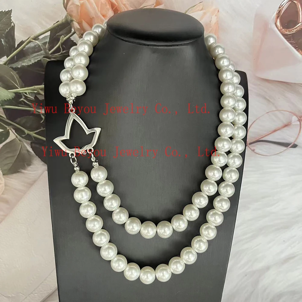 12MM all white glass bead stainless steel Ivy necklace