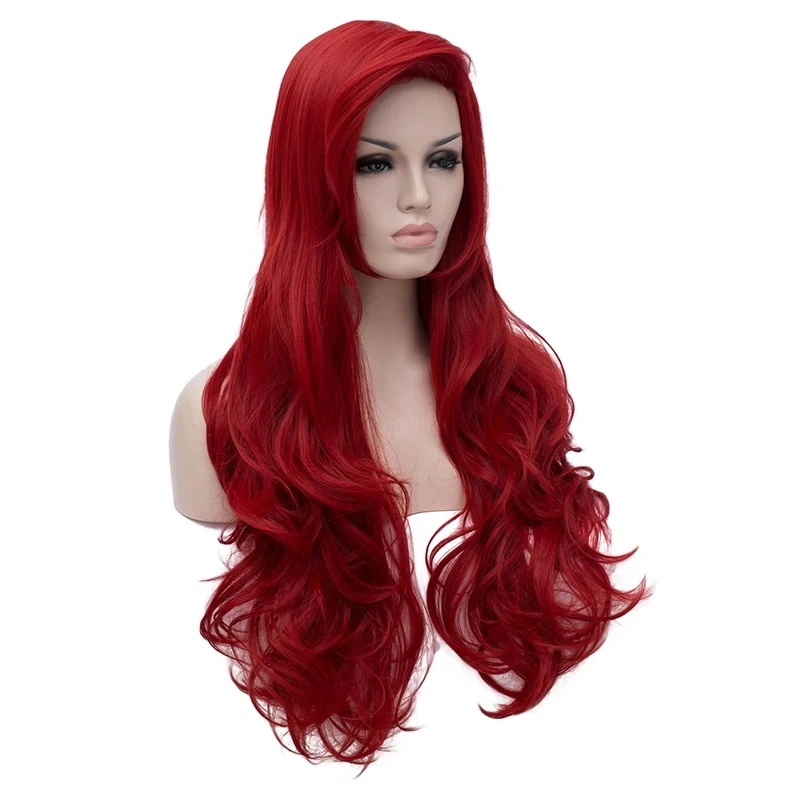 ジェシカ・ラビット ウェーブのかかった長いダークレッドの合成毛 リトル・マーメイド プリンセス アリエル 耐熱性 コスプレ衣装ウィッグ + ウィッグキャップ