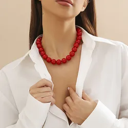 Exaggerated Colored Acrylic Bead Necklace 2024 Simple Geometric Round Bead Collar Collarbone Chain Fashion Jewelry