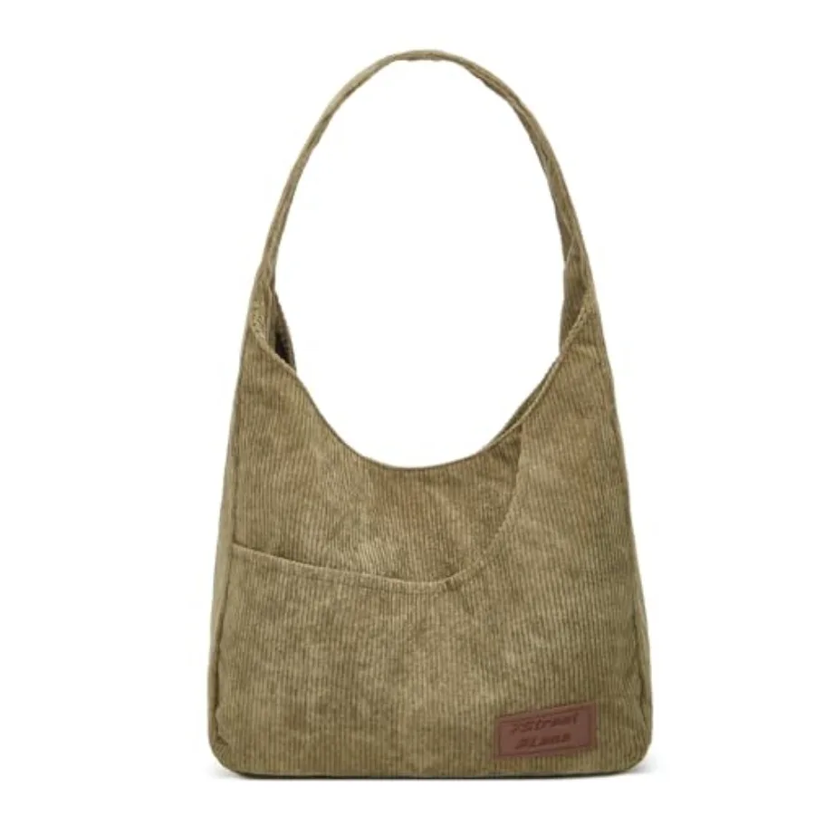 

Corduroy Tote Bag Unisex Retro Handbag Multi Pocket Shoulder Work College Satchel Compartment Messenger Purse