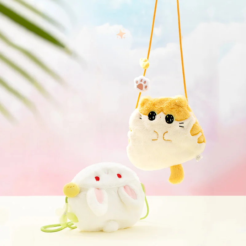 

White Rabbit Bunny Orange Cat Crossbody Bag Shoulder Pacakge Coin Key Card Storage Plush Toy Stuffed Doll Boy Girl Friend Gift