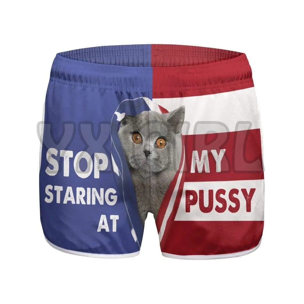 BRITISH SHORTHAIR CAT STOP STARING AT MY PUSSY CUSTOM   3D All Over Printed Shorts Quick Drying Beach Shorts  Beach Swim Trunks