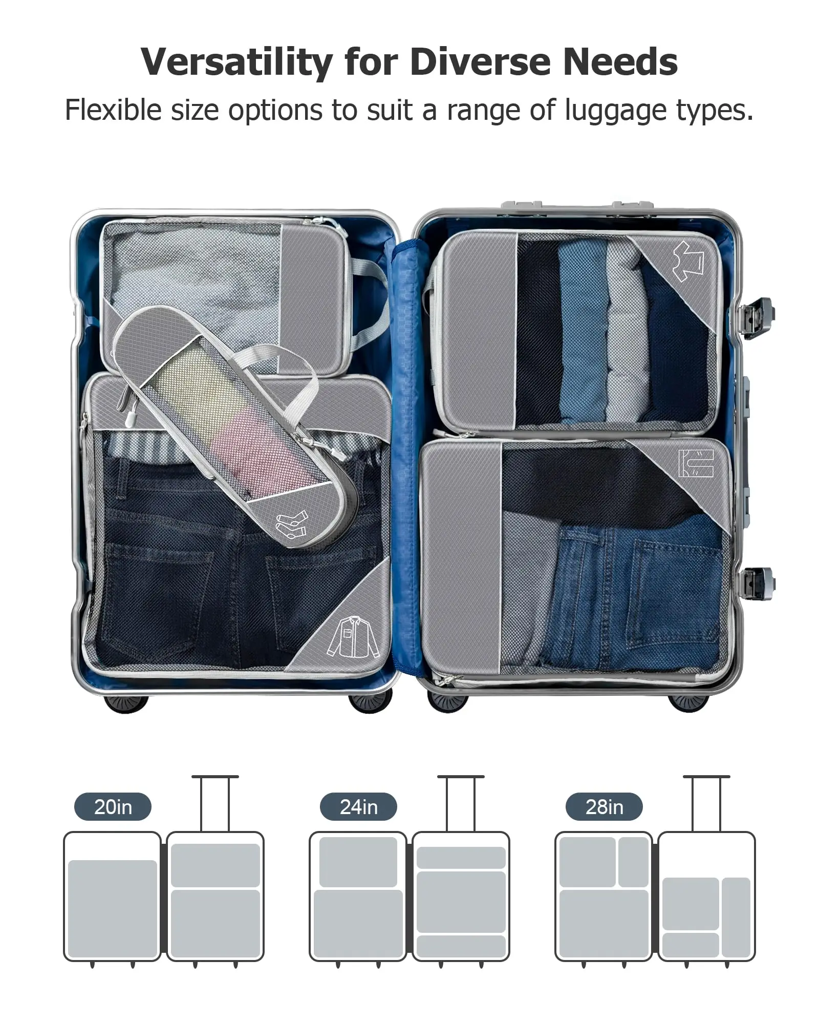 Compression Packing Cubes for Suitcases, Extensible Travel Packing Cubes, Large Medium Small Slim Packing Cube