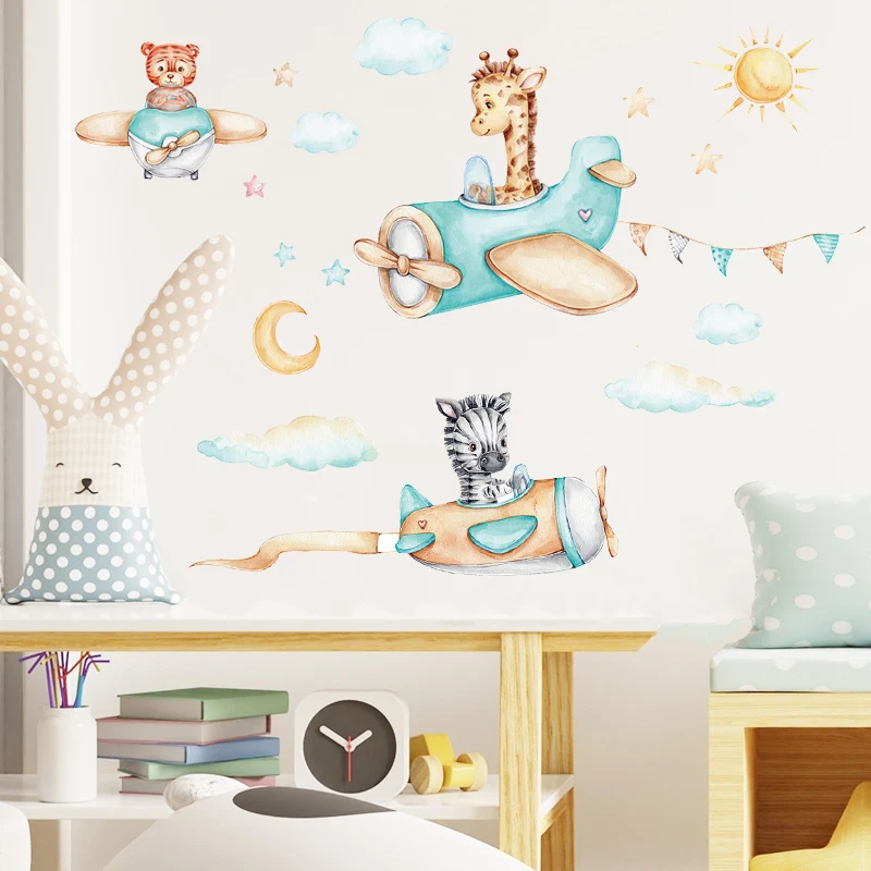 Nordic Cartoon Animals Wall Stickers for Children Kids Rooms Girls Boys Baby Room Decor Cute Elephant Giraffe Panda Wallpaper