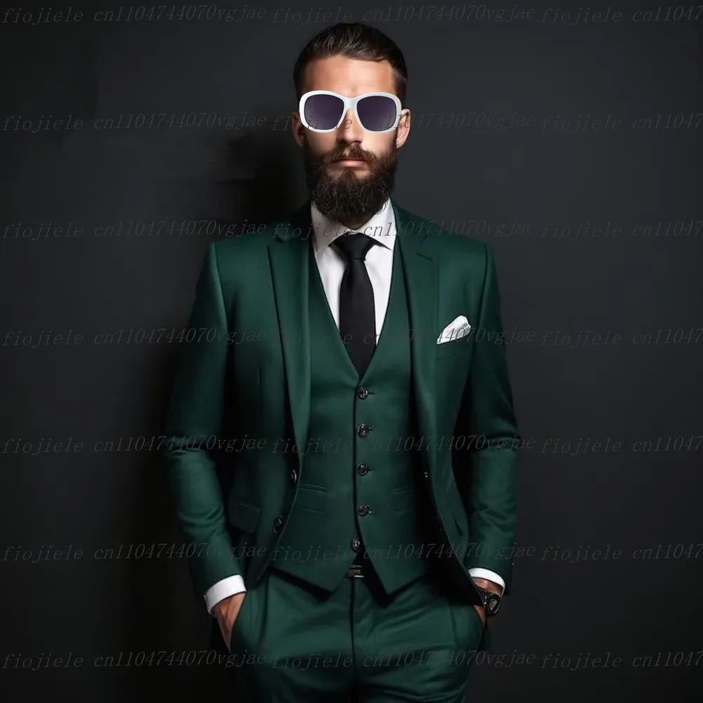 

Customized Dark Green Men Suit Formal Occasion Wedding Party Groom Groomsman Business Male Tuxedos 3 Piece Set Jacket Vest Pants
