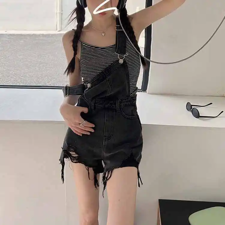 

Women's Denim Rompers Playsuits Performance Nightclub Stage Scrunch Lifting White Stylish Clubwear Liftingon Beach Legs Rivet