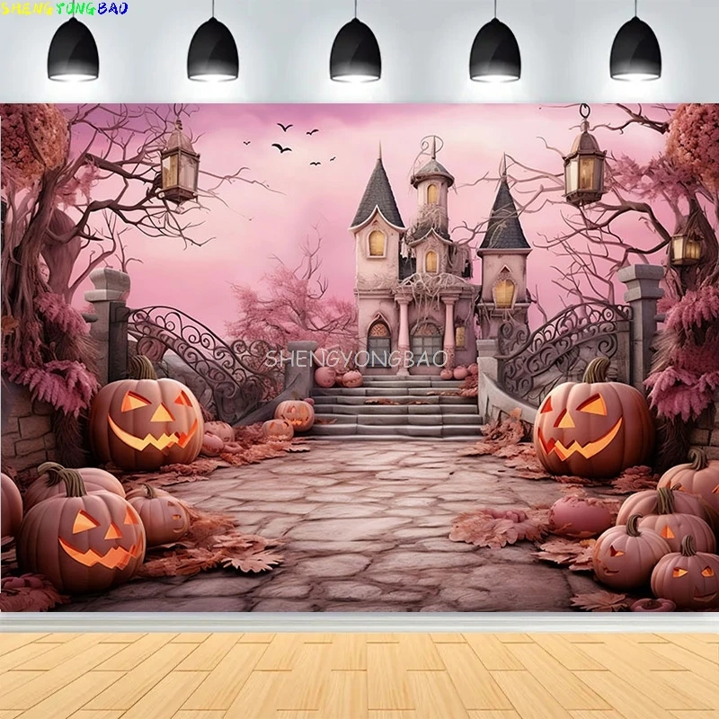 Halloween Day Spooky Backdrop lanterns Cobwebs Creepy Vanity Filled Wicked Eerie Evil Scary Dark Night Forest Background OA-04