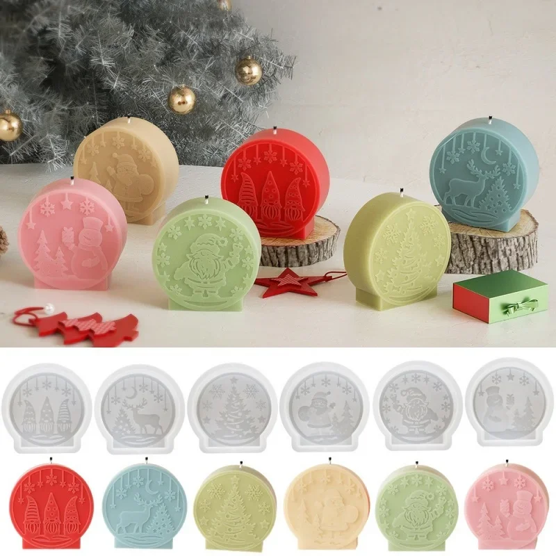 Round Santa Claus Elk Aroma Candle Silicone Mold DIY Christmas Gift Desktop Decoration Resin Mold Crafts