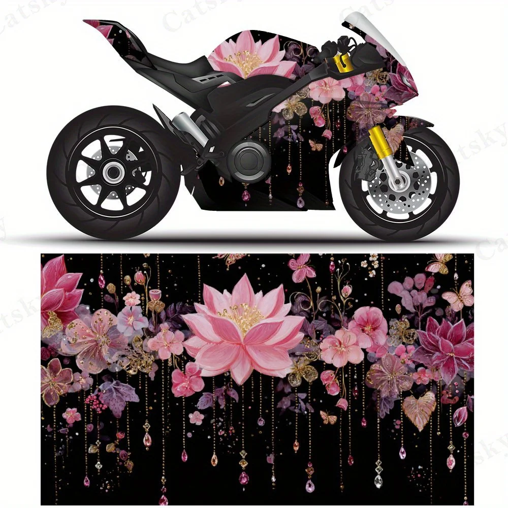 

Pink Flower Decoration Motorcycle Film Stickers, Durable PVC Adhesive Decals for Motorcycle Customization, Weather-Resistant Pro