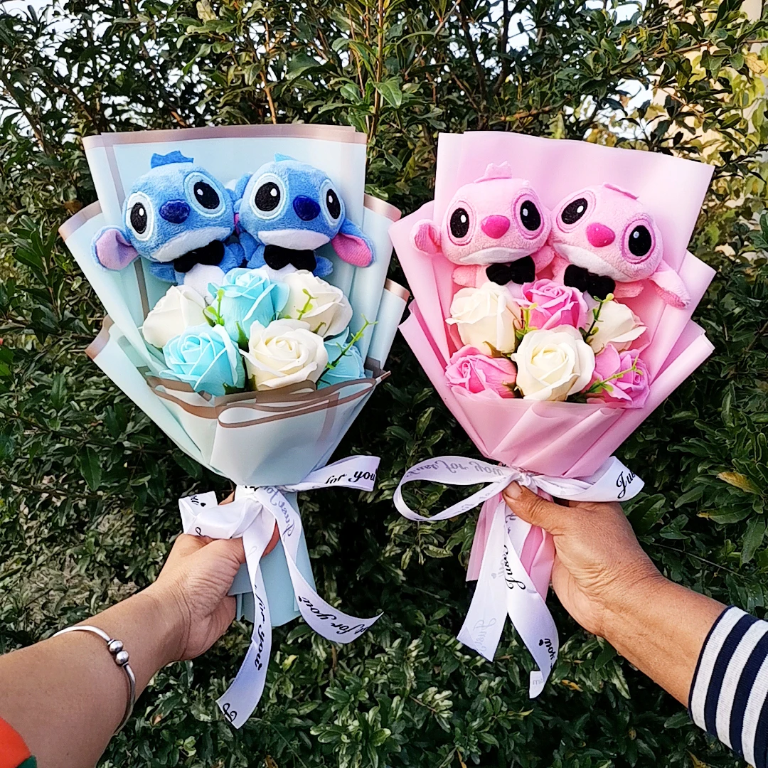 

Disney Christmas Gift Anime Lilo Stitch Plush Bouquet Stuffed Animals Stitch Flower Bouquet Home Decoration Valentine Gift