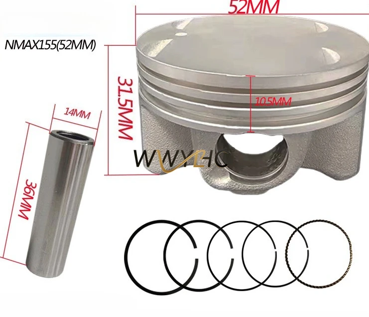 Acessórios de pistão de motocicleta NMAX155 adequados para Yamaha NMAX155 NMAX125 Diâmetro do cilindro 52 mm