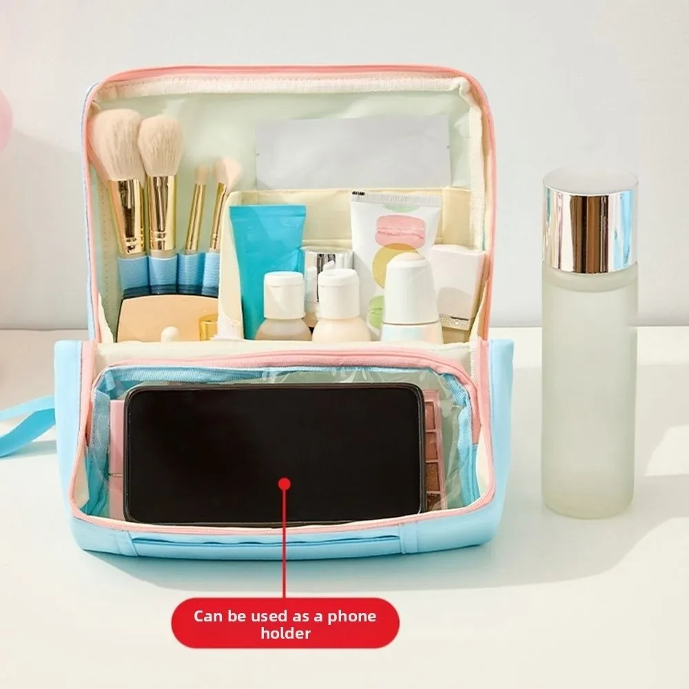 

Large Capacity Vertical Makeup Bag Multi-Compartment Waterproof Student Stationery Bag Visible Window Multifunctional