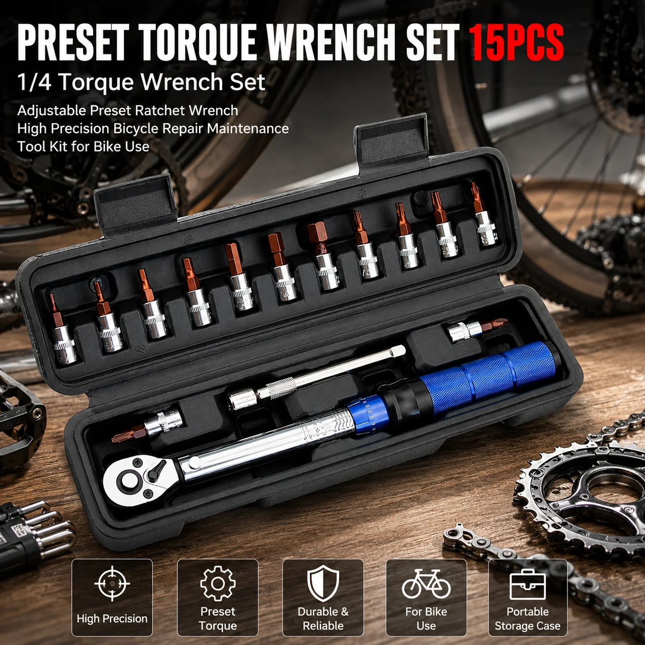 1/4 Torque Wrench Set Adjustable Preset Ratchet Wrench High Precision Bicycle Repair Maintenance Tool Kit for Bike Use