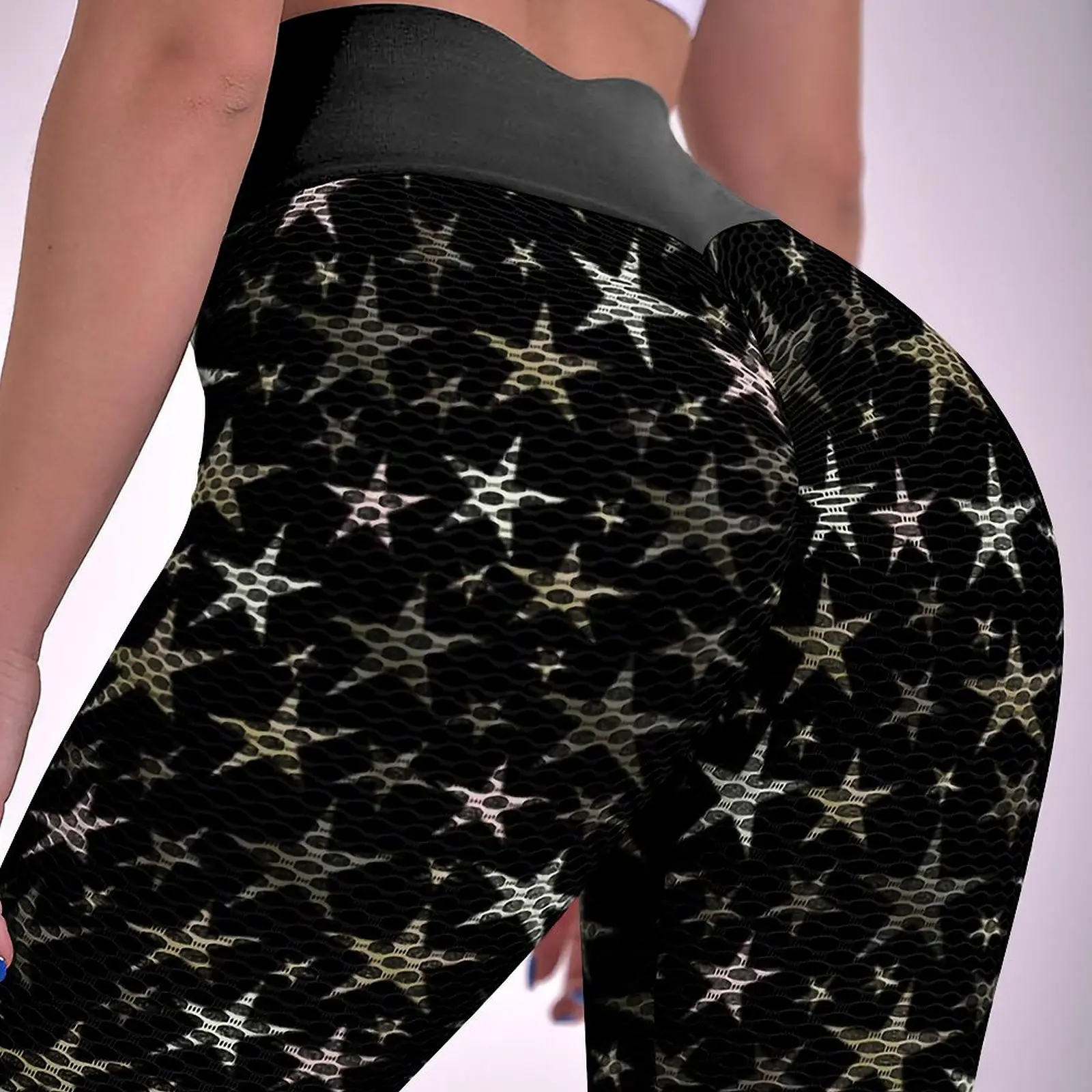 Bright Star Leggings Sexy Schwarz Silber Glänzende Sterne Drucken Hohe Taille Yoga Hosen Süße Dehnbare Leggins Dame Workout Sport Legging