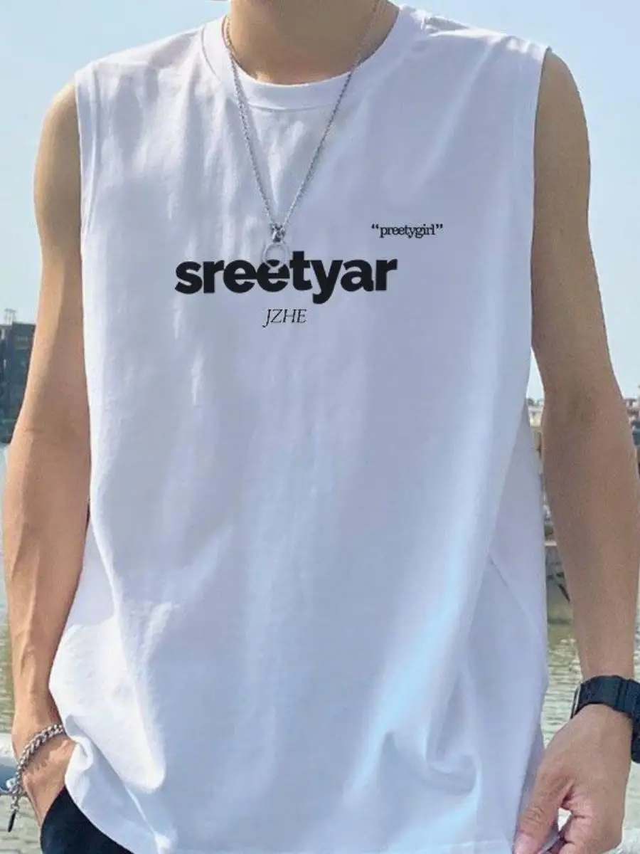 綿混紡メンズベストルーズフィットスポーツウェア軽量夏アウタークロスバーデザインツーピースセットトレンディブランド