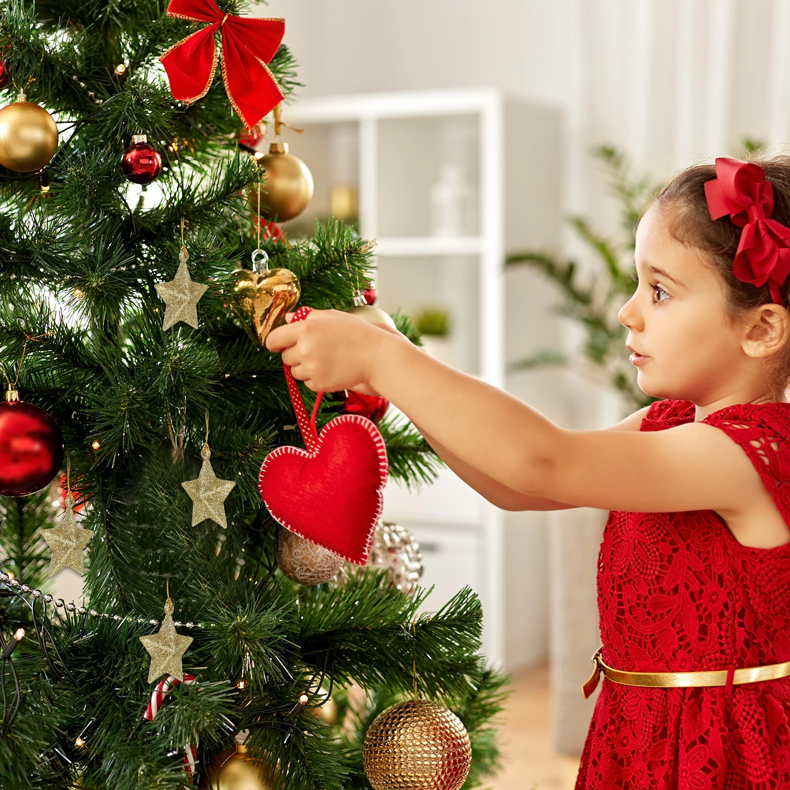 

30Pcs Small Star Pendant Gold Glitter Christmas Tree Hanging Decorations Xmas Ornament for Holiday Party Garden Decoration