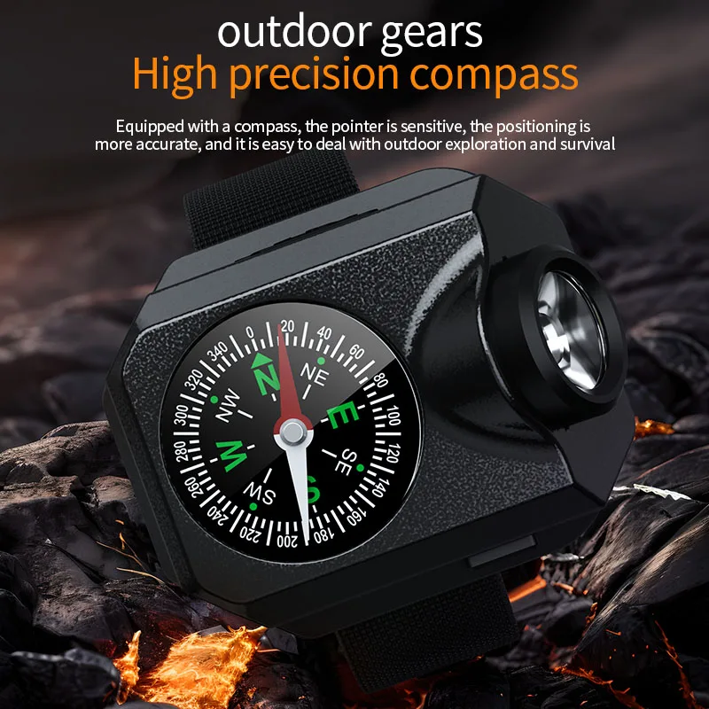 3-in-1 Outdoor Sports Rechargeable Bright LED Flashlight Compass Wrist Watch Mens Wristwatch Sports Flashlight Running Equipment