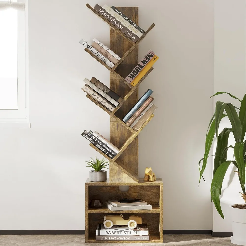 

Book Shelf Small Bookcase With Storage Cabinet 6 Tier Tree Bookshelf Modern Tall Narrow Bookshelves Organizer Rustic Brown Room