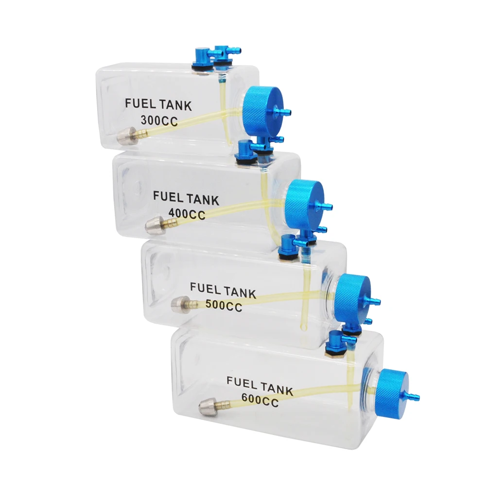 1PC Fuel Tank Petrol Transparent Plastic Bottle 300/400/500/600/750/1000/1600ML/CC CNC Aluminum Alloy for Gas and Nitro Airplane