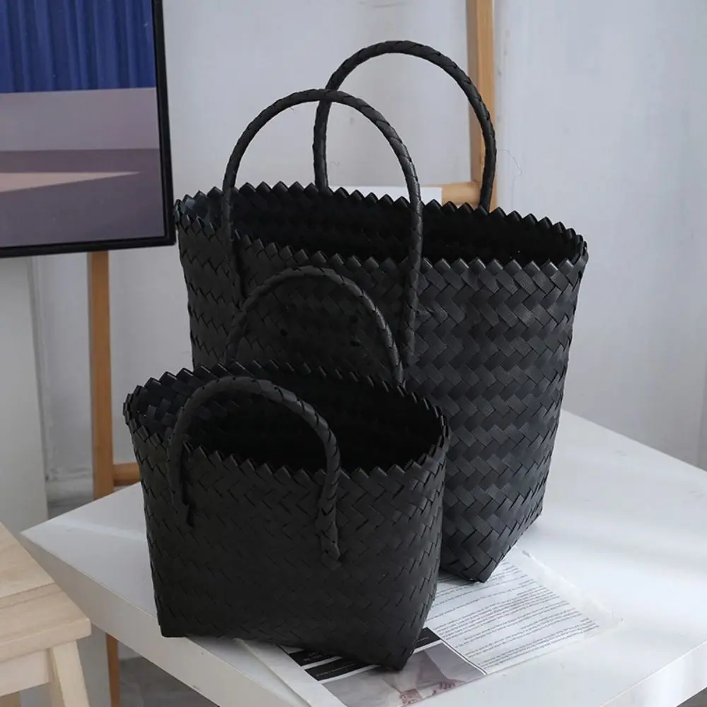 Fashion PP Woven Handbags Bamboo handle Woven Shopping Tote Bags Hollow Large Capacity Crochet Bag Women