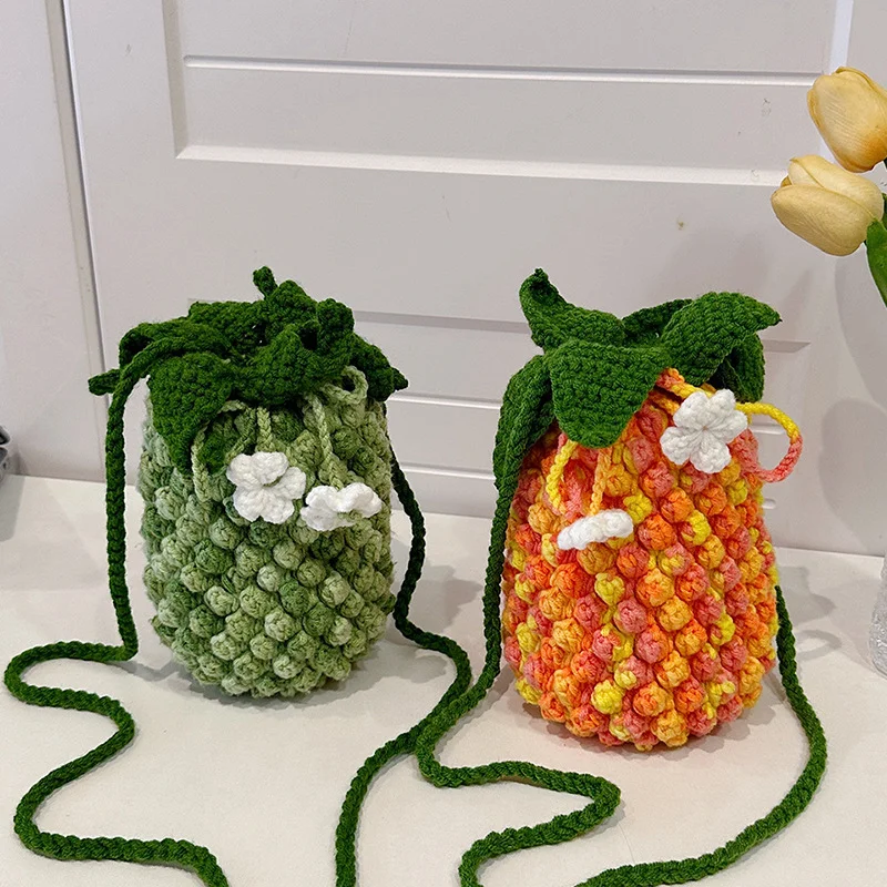 

Gradient Pineapple Bucket Bag, Handmade Woolen Hook Knitted Women's Bag, Sweet and Large Capacity Single Shoulder Crossbody Bag