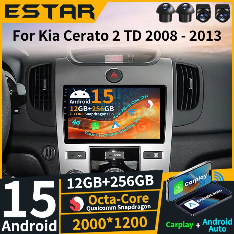 

Wireless Carplay Auto Android 15 For Kia Cerato 2 TD 2008 - 2013 Car Radio 2K Screen GPS Octa Core DSP BT Multimedia 2din QLED