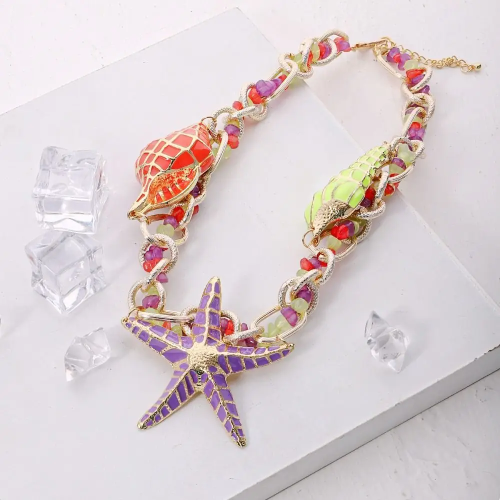 

Ethnic Style Starfish Pendant Necklace Cuba Chain Necklace Set Marine Style Necklace Hip Hop Jewelry Accessories