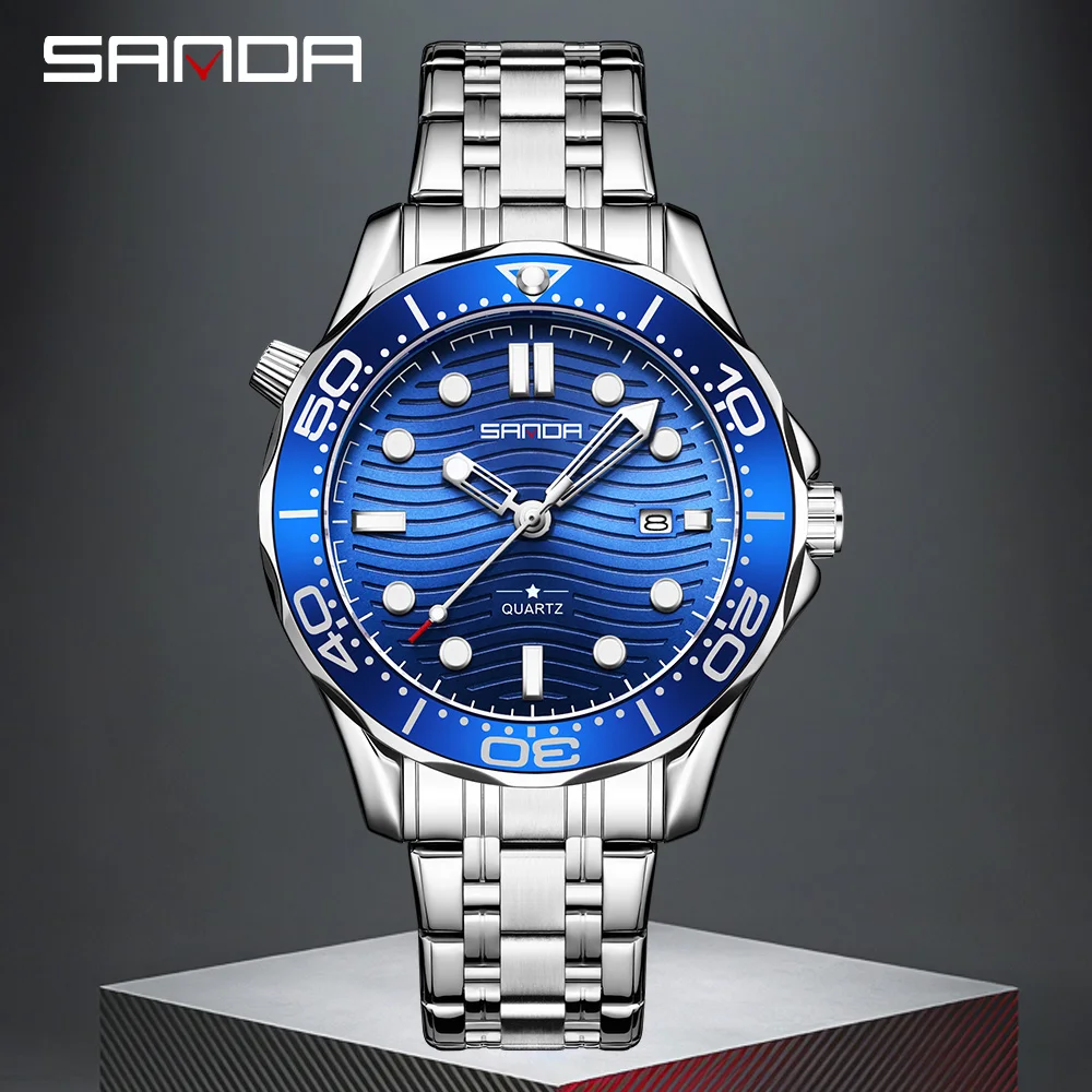 SANDA جديد 1145 ساعة كوارتز رجال الأعمال الفاخرة مقاوم للماء تقويم مضيء موضة ساعة كوارتز رجالية 2025