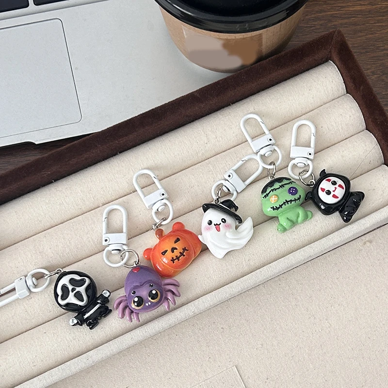 Funny Halloween Key Chain Spider Pumpkin Ghost Phone Pendant Headphone Case Charm Bag Decor Car Key Ring