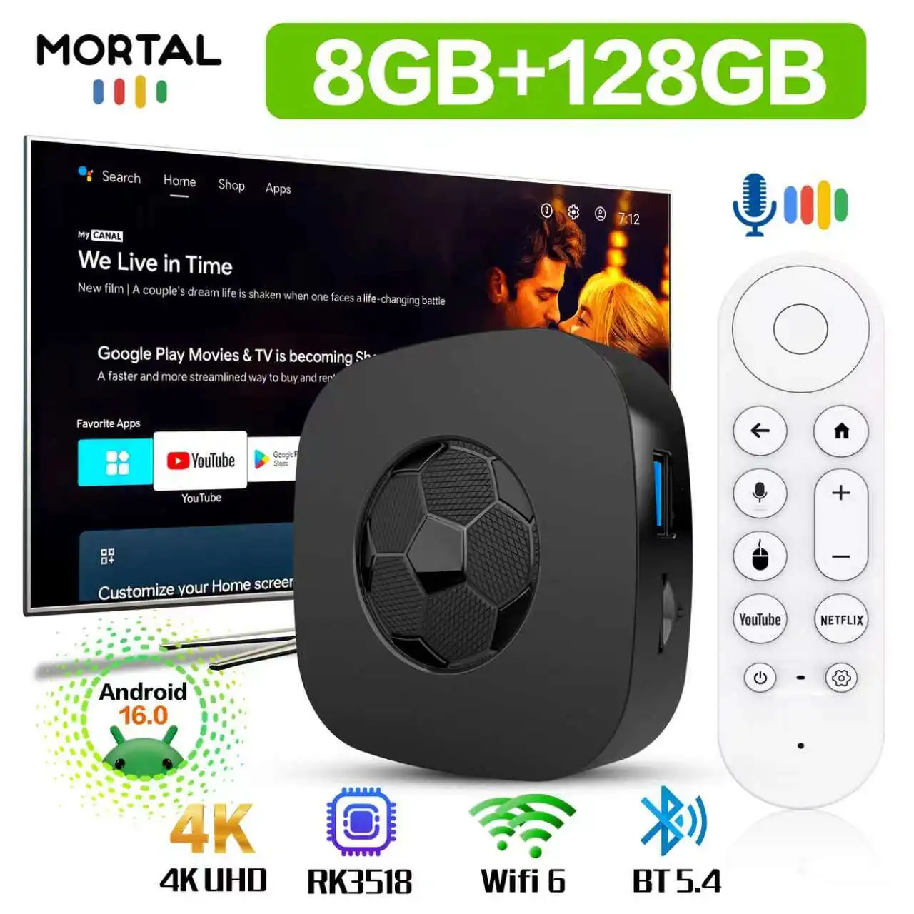 

Smart TV Box Android 16 Google Assistant Voice 4K UHD 8GB 128GB Wifi6 ROM BT5.0 RK3518 Quad Core T1 Ultra Decoder Set Top Box