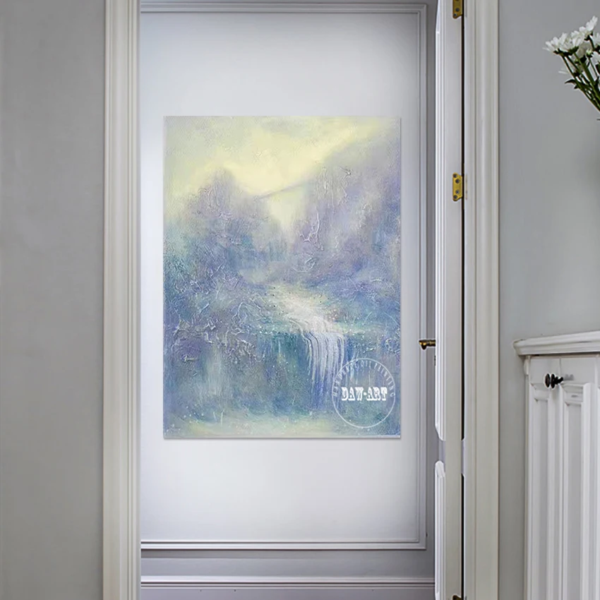 صورة أكريليك مرسومة يدويًا، لوحات تجريدية للمناظر الطبيعية الجبلية، لوحة فنية معاصرة من القماش، ديكور حائط لغرفة النوم