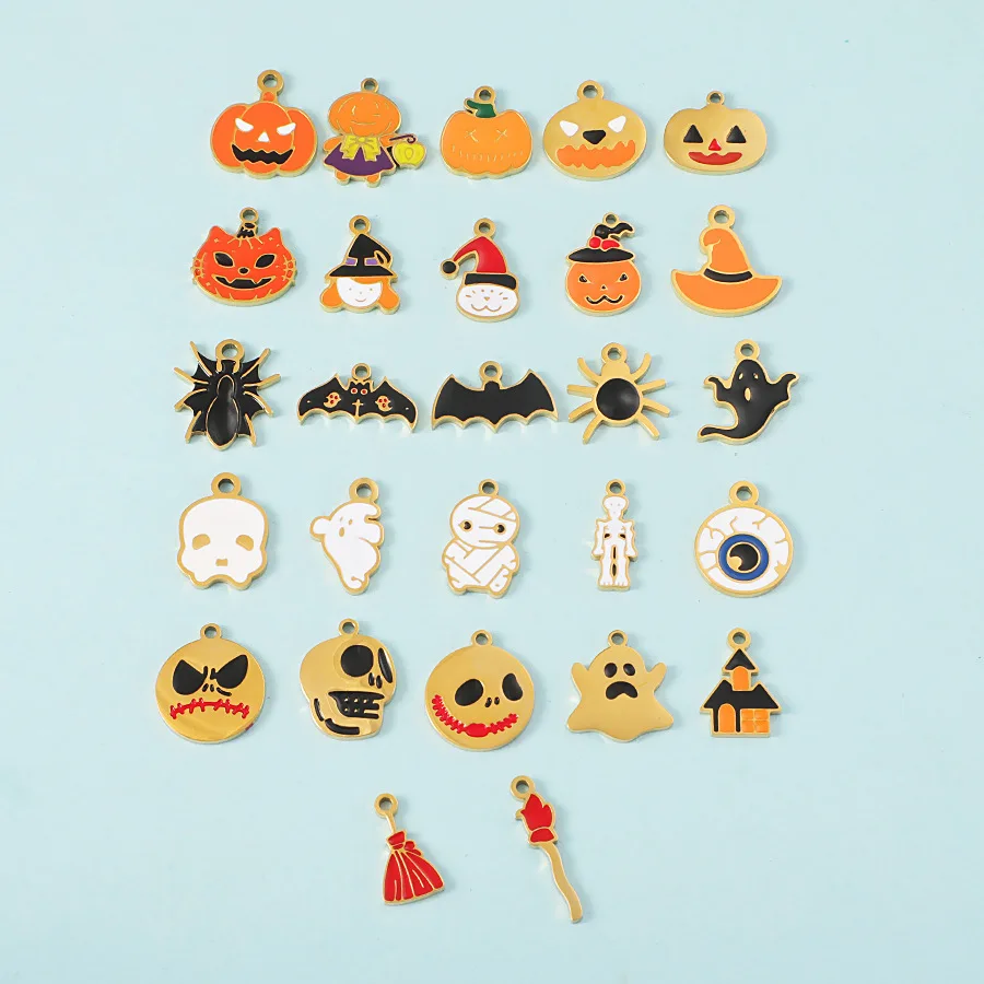 10pcs Enamel Oil Dripping Ghost Pumpkin Bat Charms Halloween Pendant for DIY Jewelry Making Handcrafted Accessories