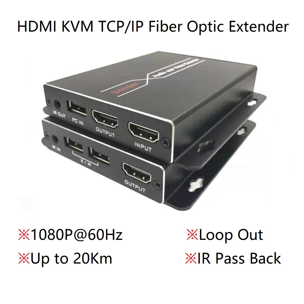 20Km HDMI Extender By Fiber Opticial FC/SC LoopOut Video KVM Transmitter Receiver TCP/IP 1080P  ESD Surge Protect for Project