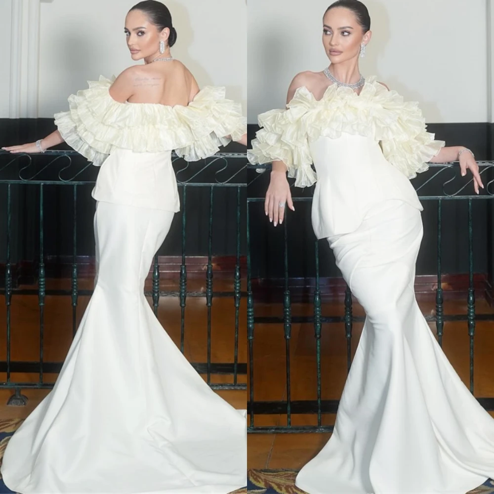 

Customized Luxury Boat Neck Jersey Evening Dress Sparkly Chapel Train Prom Dresses High Quality Mermaid Special Occasion Gowns