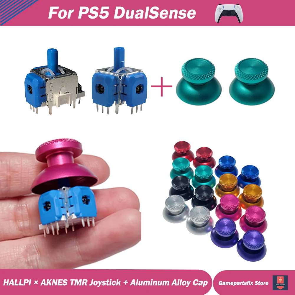 

1 Set HALLPI AKNES TMR Joystick with Aluminum Alloy Grip Cap for PS5 Replacement 3D Analog ThumbStick w Stick Cap Anti-Drift