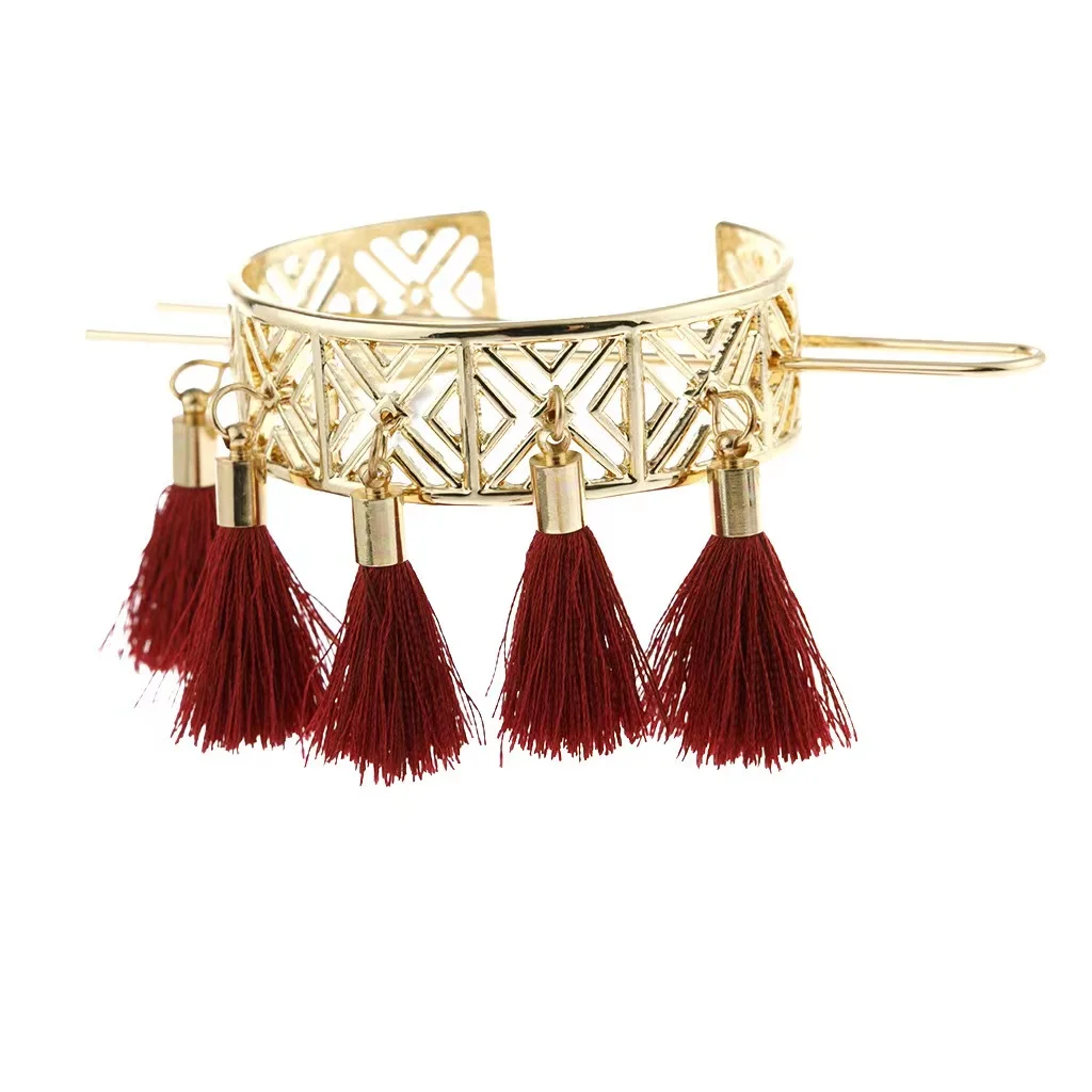 Fringed Crown Round Hairpin Holder Cage Hair Stick Cutout Retro Tassel Hairpin Double Ball Head Hairpins Girls  Hair Accessories