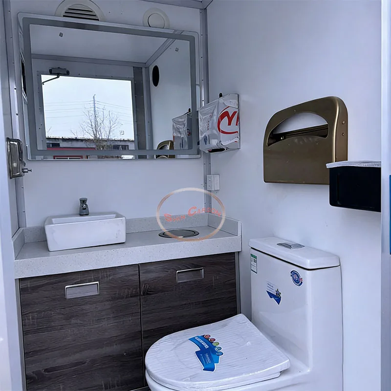 تصميم مقطورة المرحاض المتنقلة في الهواء الطلق مع صندوق أبيض بإطار معدني وأبواب مزدوجة ومصابيح خلفية وصلة مقطورة لسهولة السحب #4