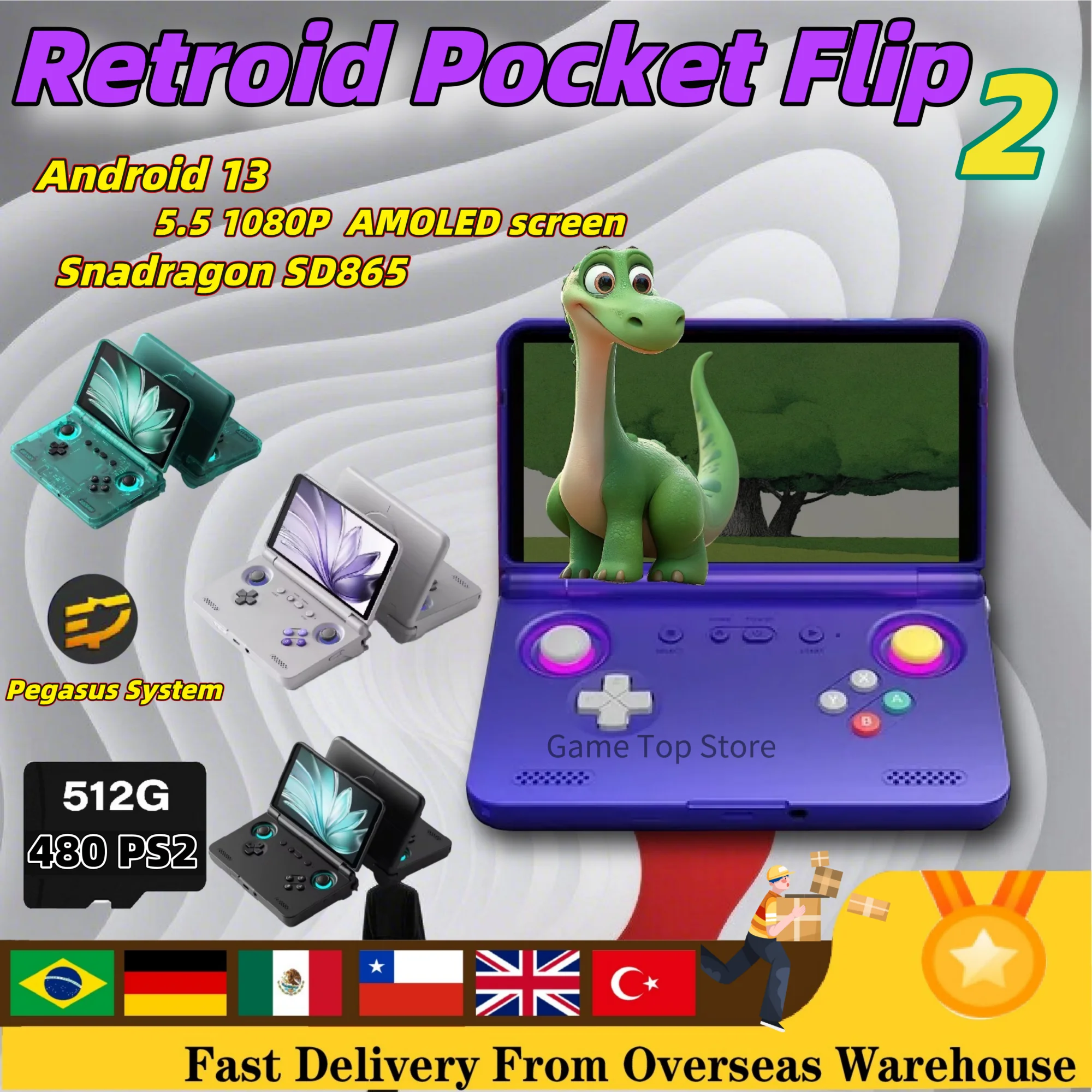 

Retroid Pocket Flip2 Handheld Console 5.5”1080p Oled Wifi6 Handheld Portable Gaming Console SD865 With Hall Rockers Custom PS2