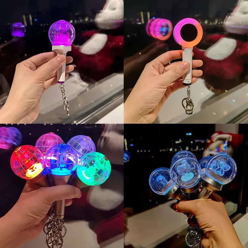 New Kpop Korean Mini Light Stick Keychains Creative Lights Keyrings Bag Pendant Fans Collections Gifts With Batteries