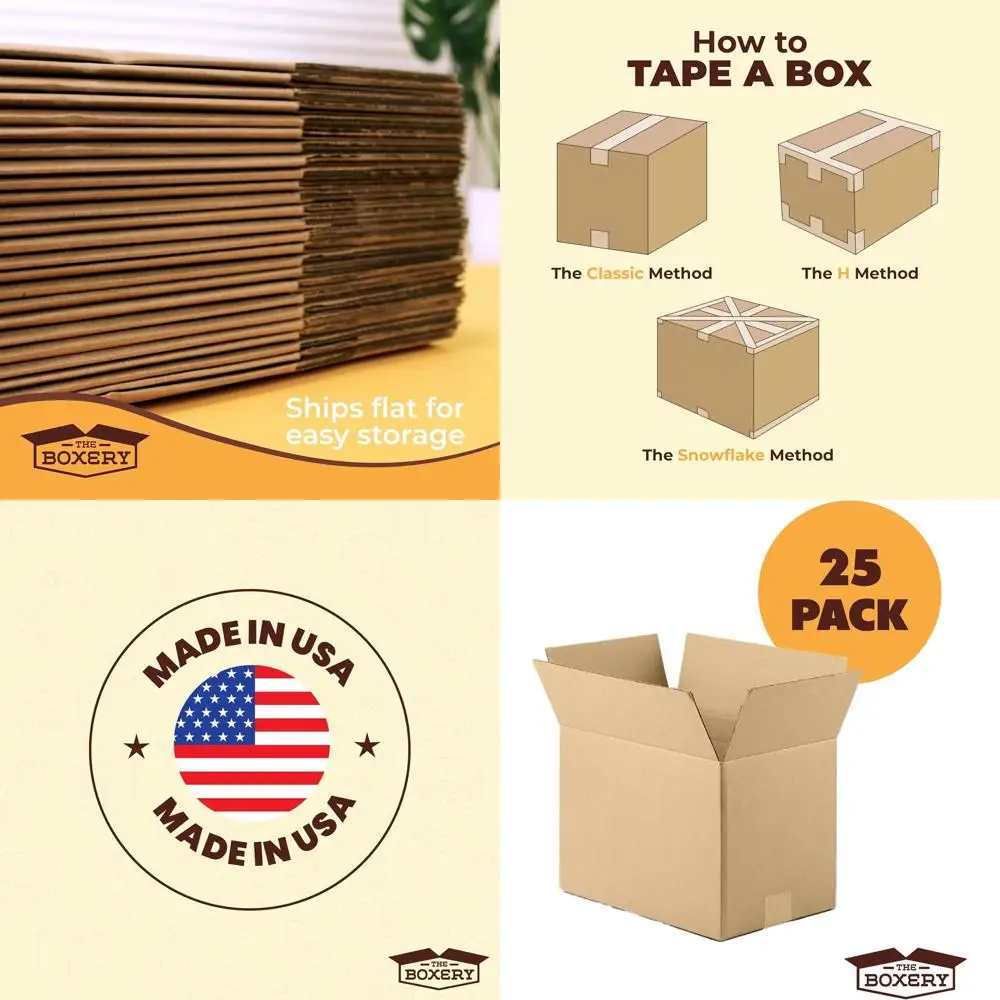 

18x18x6 Inches Brown Corrugated Cardboard Boxes, 25 Pack - Strong, Eco-Friendly, Recyclable, Made in USA for Shipping, Packing,