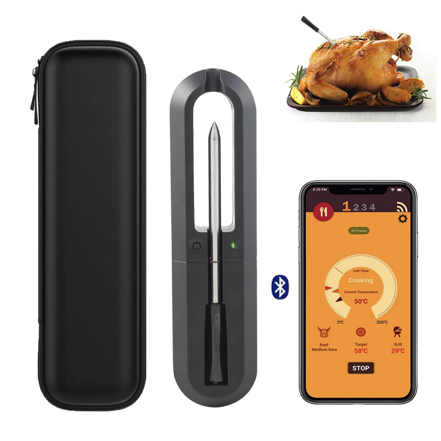 

Meat Thermometer Wireless for Oven Grill BBQ Smoker Rotisserie Bluetooth Connect Digital Kitchen Tools Barbecue Accessories