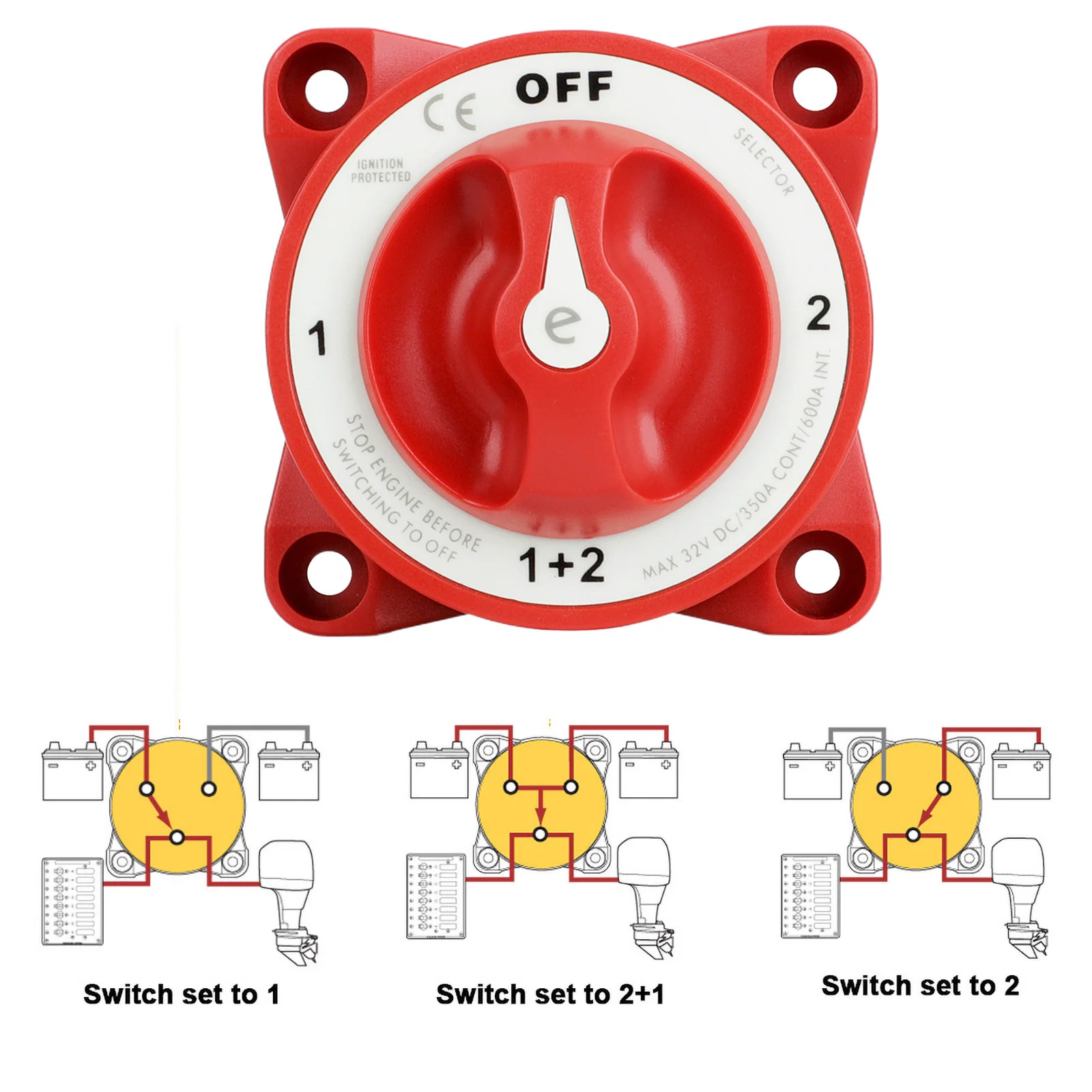 Heavy Duty 2 3 4 Position AFD Battery Disconnect 12V Switch Isolator Battery Circuit Cutter for Camper RV Truck Boat Caravan